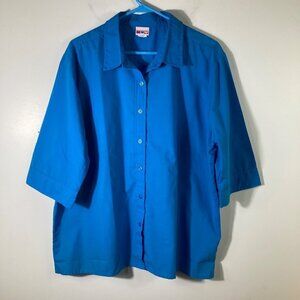 Womens Vintage American Sweetheart 1/2 Sleeve Button Shirt Blue XL